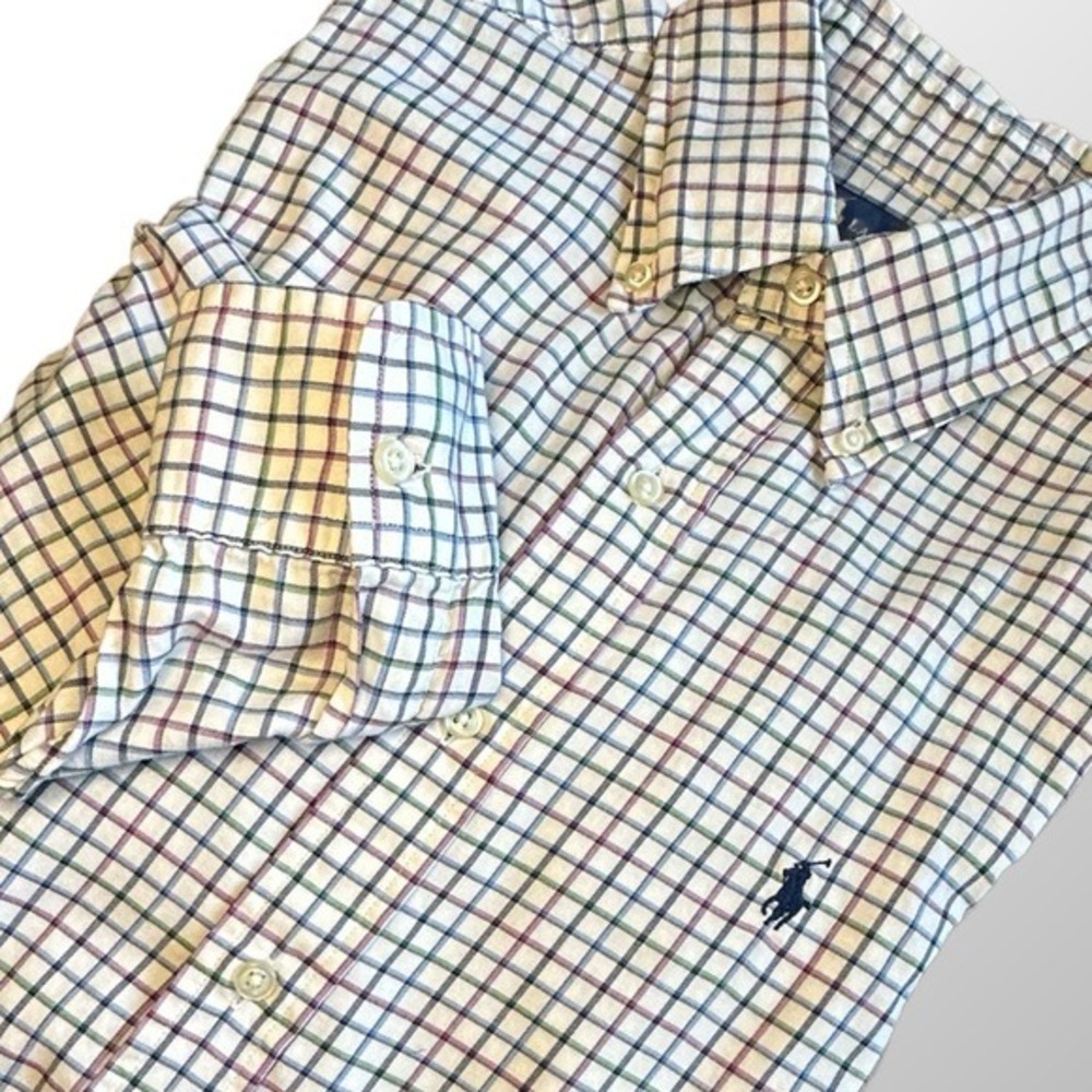 Ralph Lauren Button Down Shirt Mens S White Multi Check Classic Fit‎ Long Sleeve